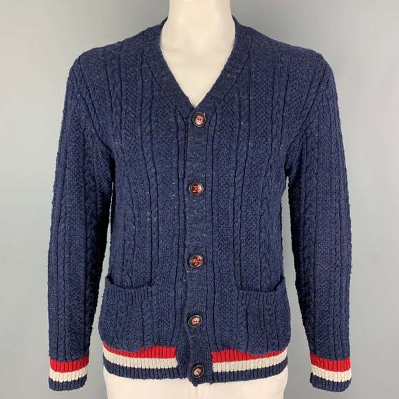 KITON Other - KITON Navy Red & White Contrast Stitch Cotton V-Neck Cardigan